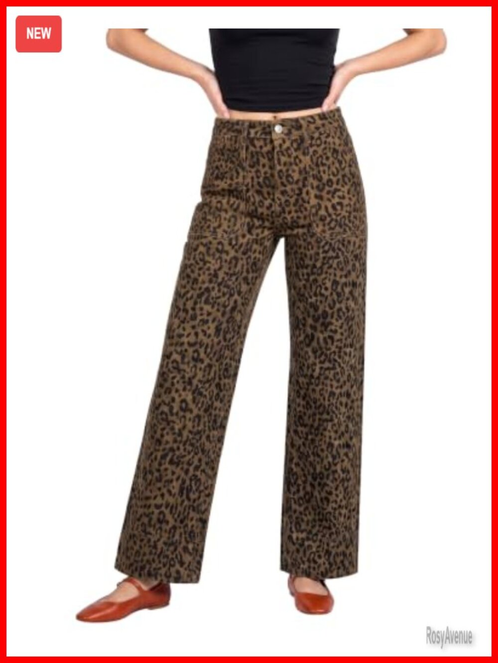 High Rise Wide Leg Leopard Print Jeans 30 Inseam Cotton Blend Jeggings Street